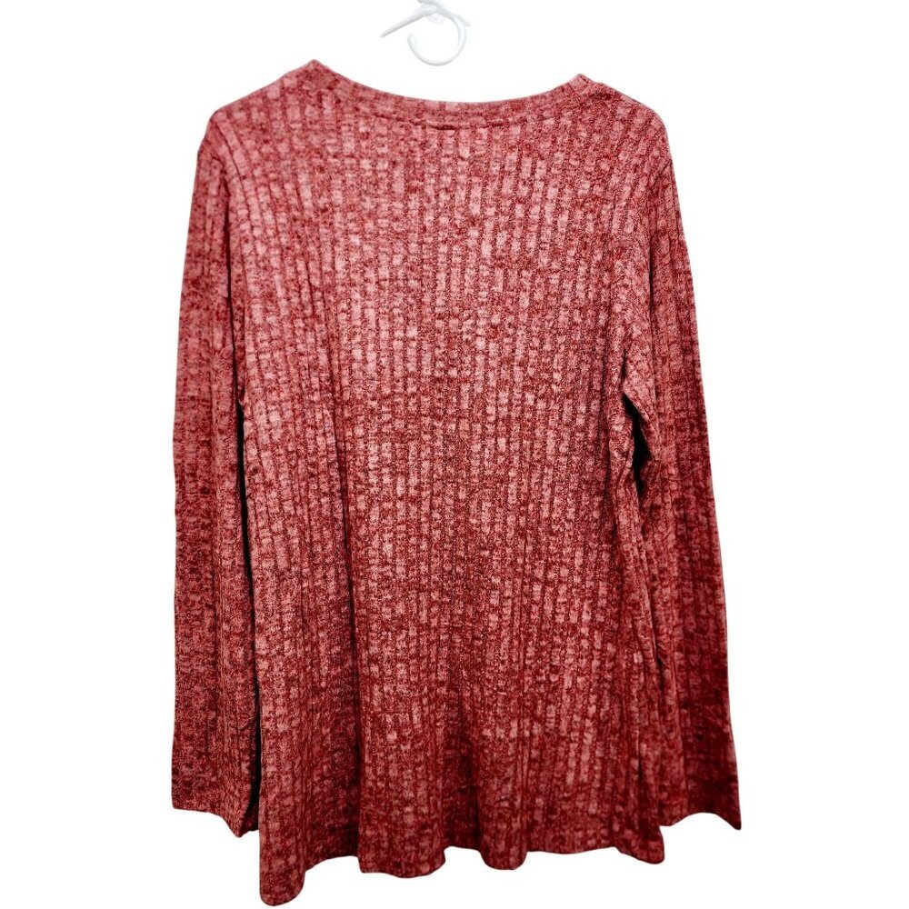 Womens Ribbed Knit Asymmetrical Button Front Sweater Top Long Sleeve Red Size XL - Picture 14 of 14